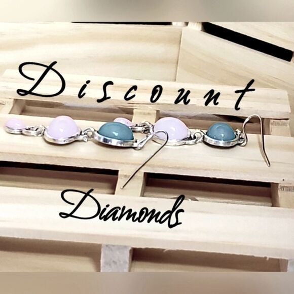 New - Pink & Green Opalite Moonstone Dangle Drop French Hook Earrings 925 Silver - Picture 5 of 9